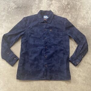 Farah Men's XS Navy Tonal Camo Overshirt Heavyweight Button Up Shirt Jacket